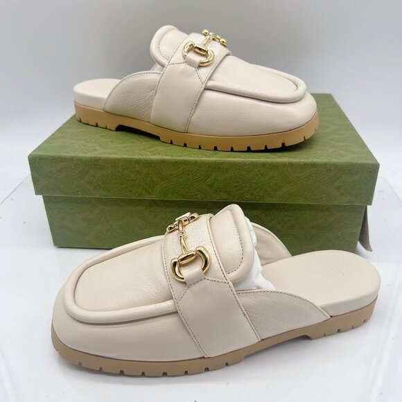 GUCCI Airel Leather Horsebit Loafer Mules Slide Ivory White EU 39.5 US 9.5 - Picture 4 of 16